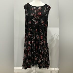 Plus Size Dress Roaman's Black Floral Print Sheer Lined Sleeveless 28W Halloween